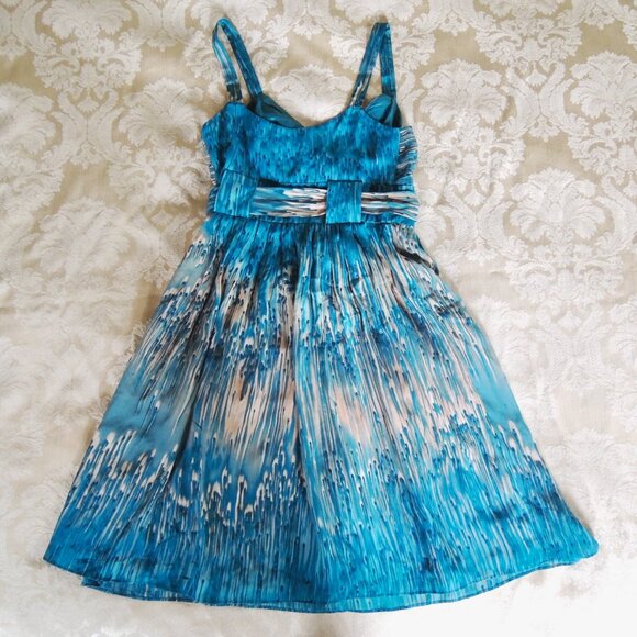 Anthro Lil Blue & Peach Caballo Falls 100% Silk Dress 4 - Picture 11 of 14